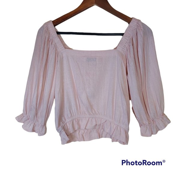 Petal & Pup Pink Crop Linen Blend Top - US Size 4 - Picture 2 of 5